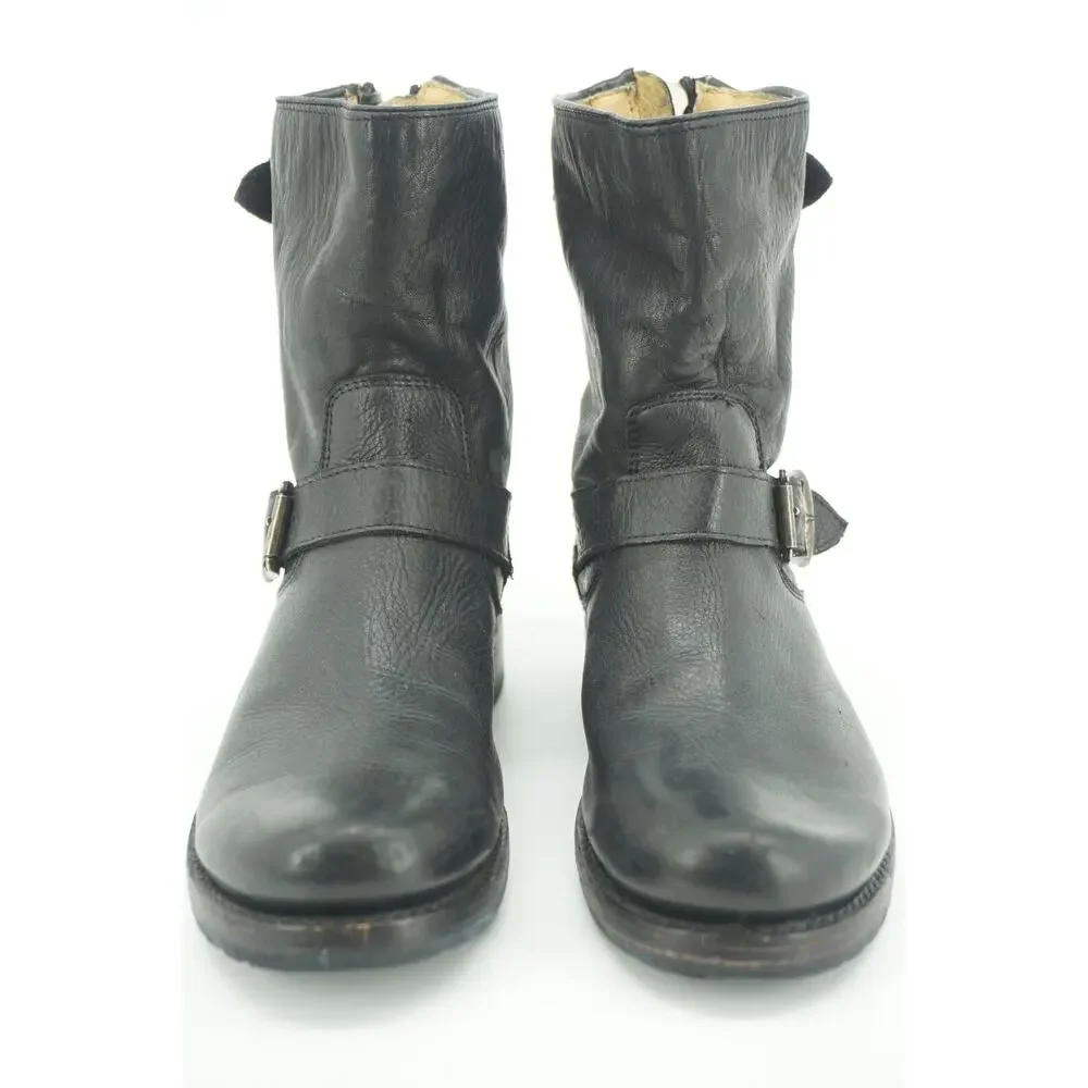 Frye Veronica Shortie Black Leather Biker Boots size 7.5 Slouchy Buckle